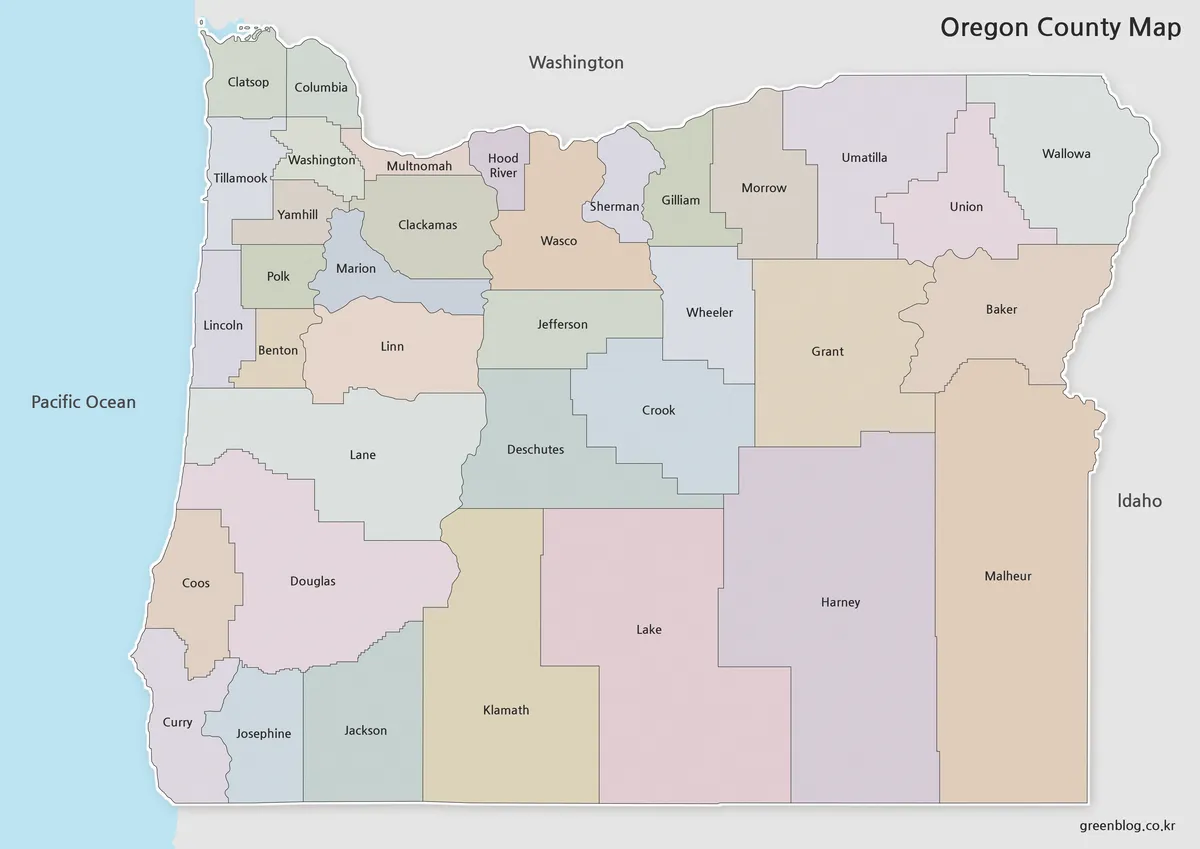 Printable Oregon Map collection with color, black and white, and outline county map versions