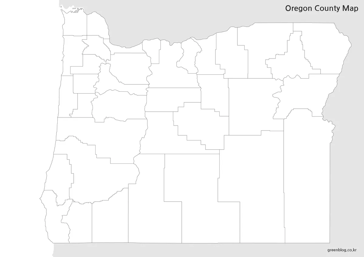 Oregon outline map with blank county boundaries for editing, coloring, and infographic design.