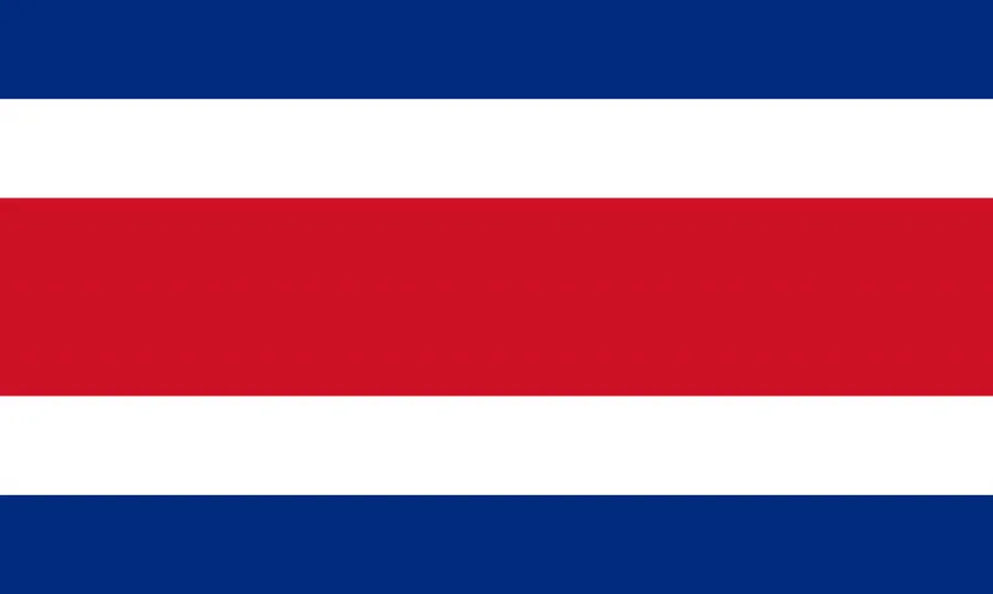 Costa Rica flag with blue, white, and red horizontal stripes and national emblem.
