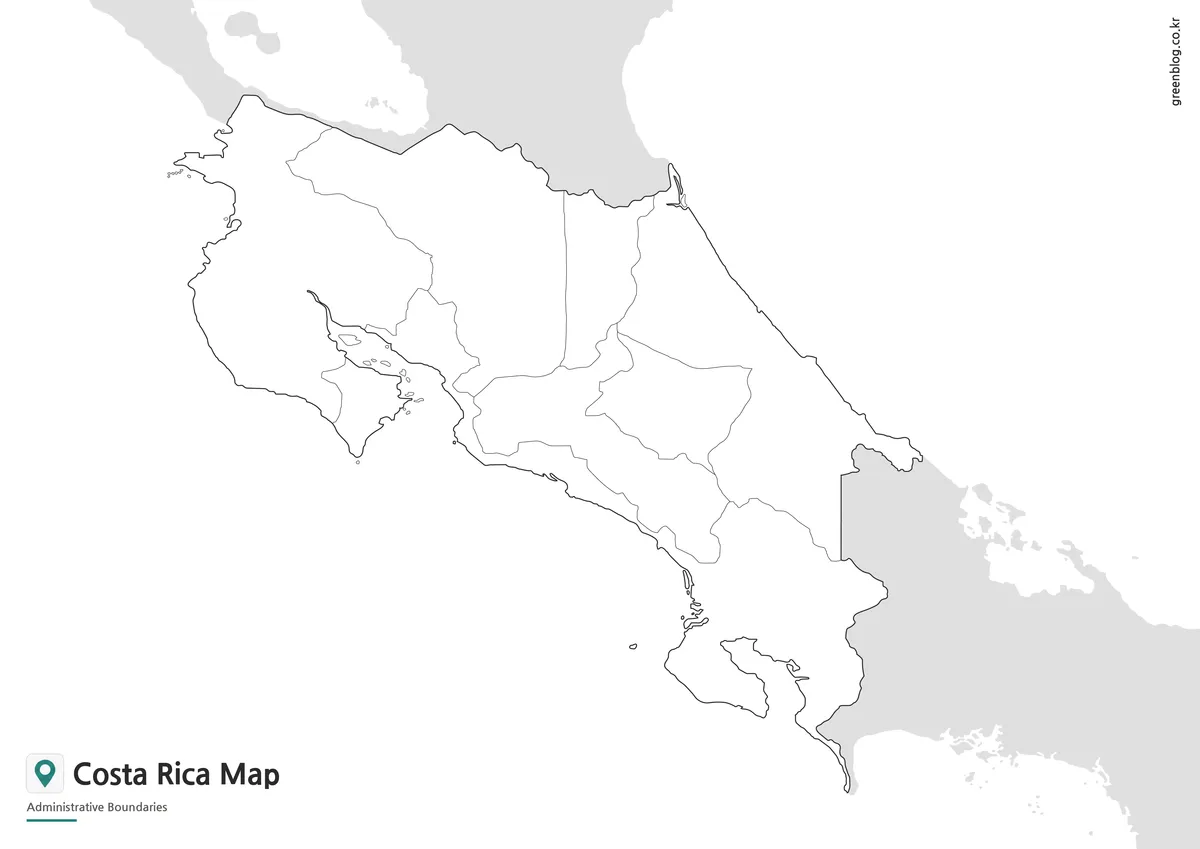 Editable Costa Rica Map outline with administrative boundary lines for graphic design and worksheets.