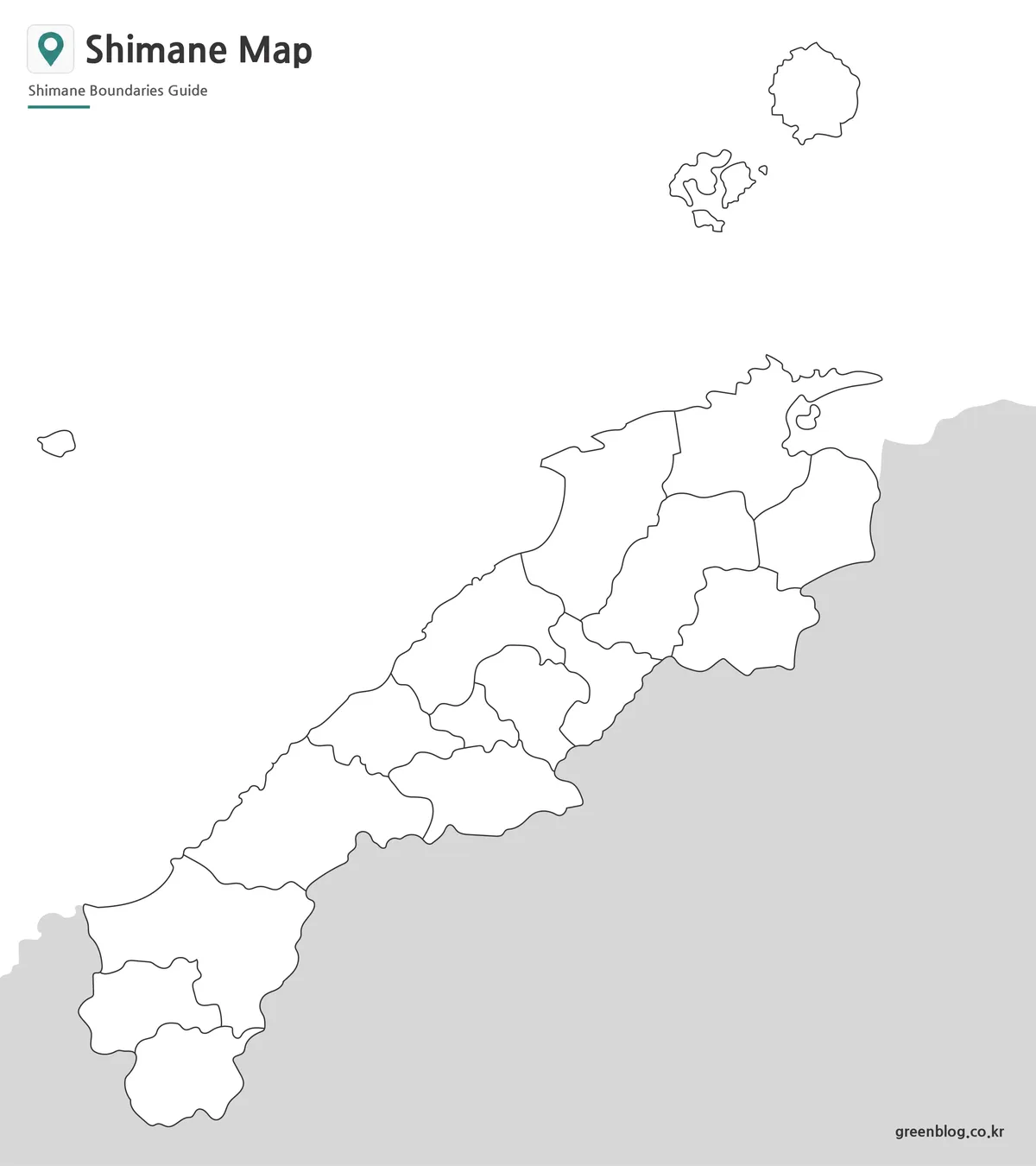 Editable Shimane Prefecture outline map including Oki Islands boundaries