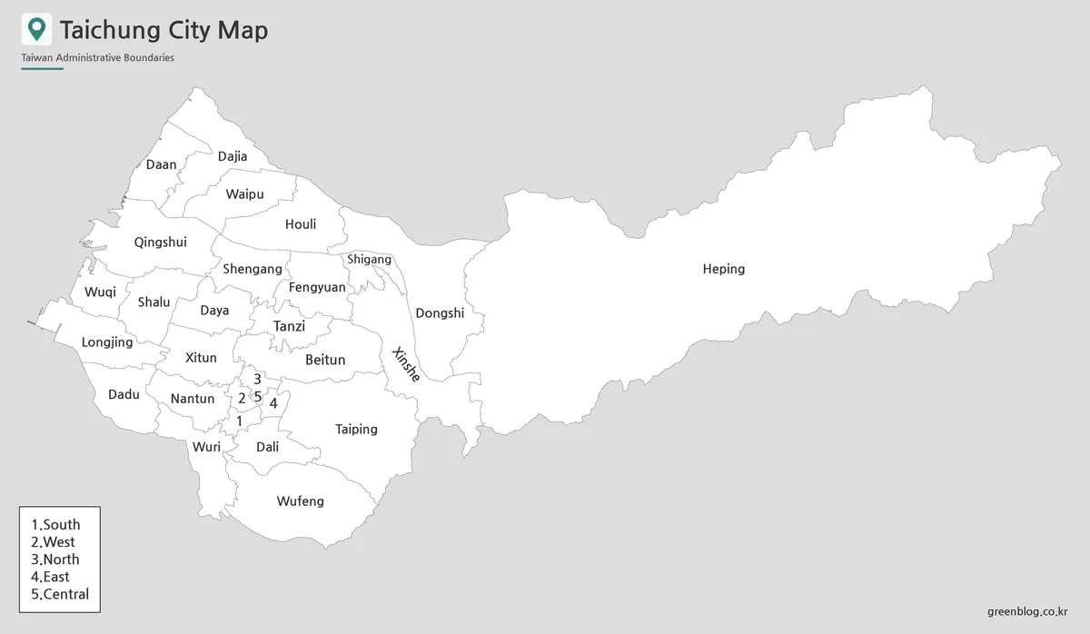 타이중시 기본 지도 Taichung City administrative map
