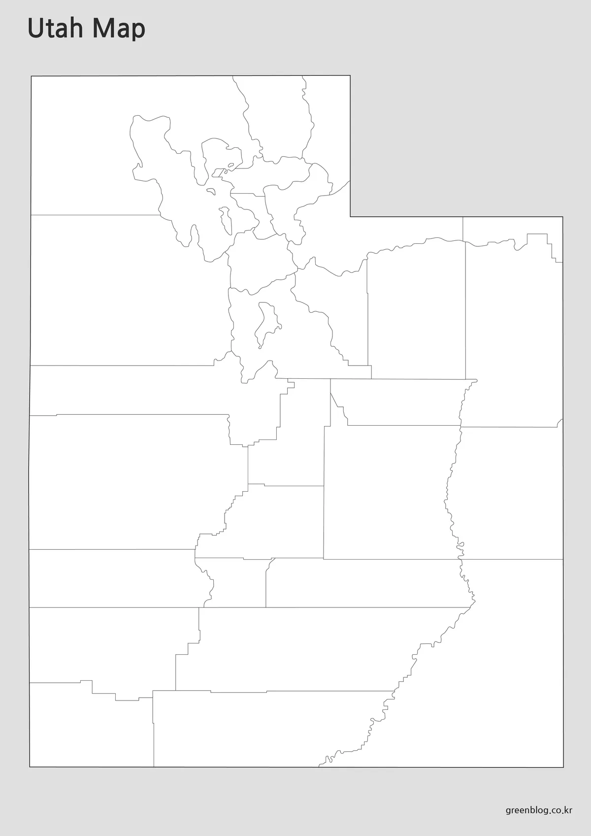 Editable Utah Map outline version with boundary lines for design and educational projects