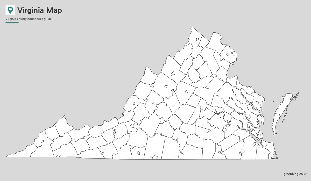 Editable Virginia Map outline with county and independent city boundary lines.