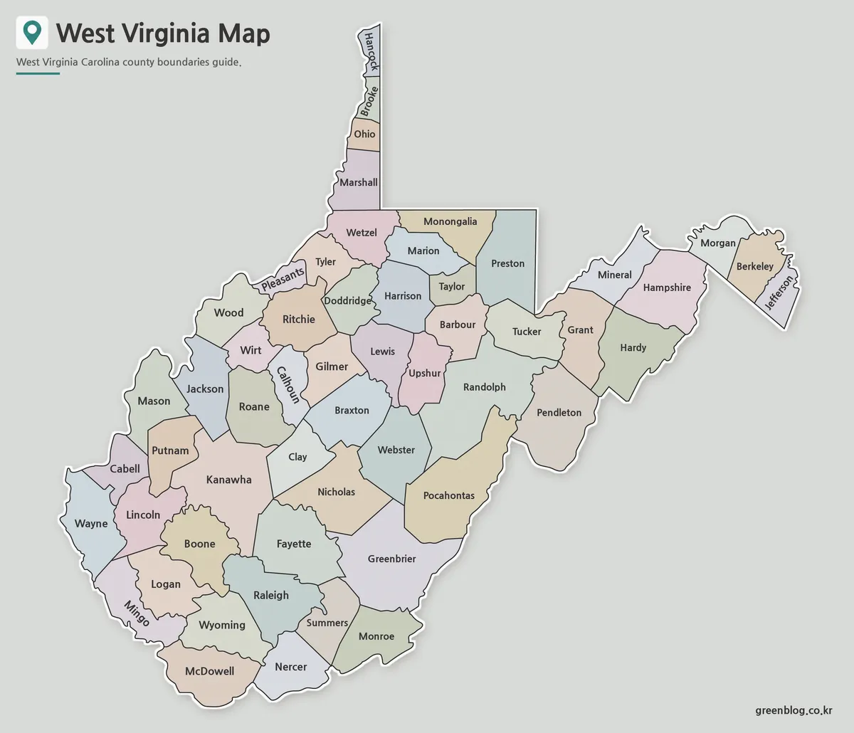 West Virginia Map collection with printable county boundaries