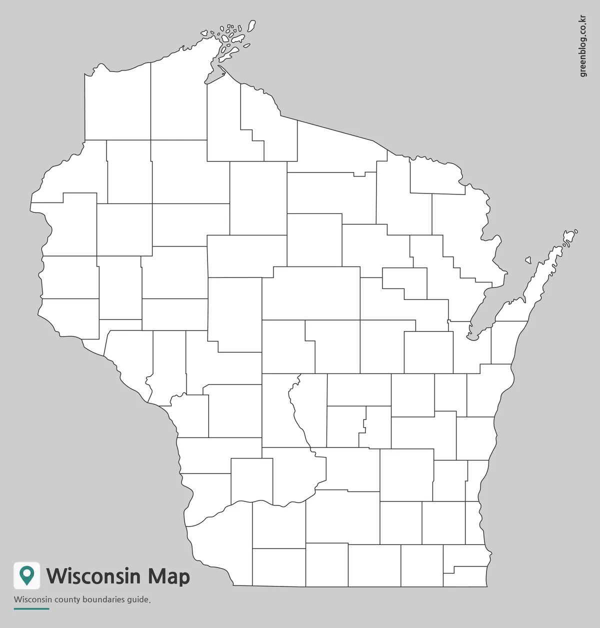 Editable Wisconsin Map outline with county boundary lines.
