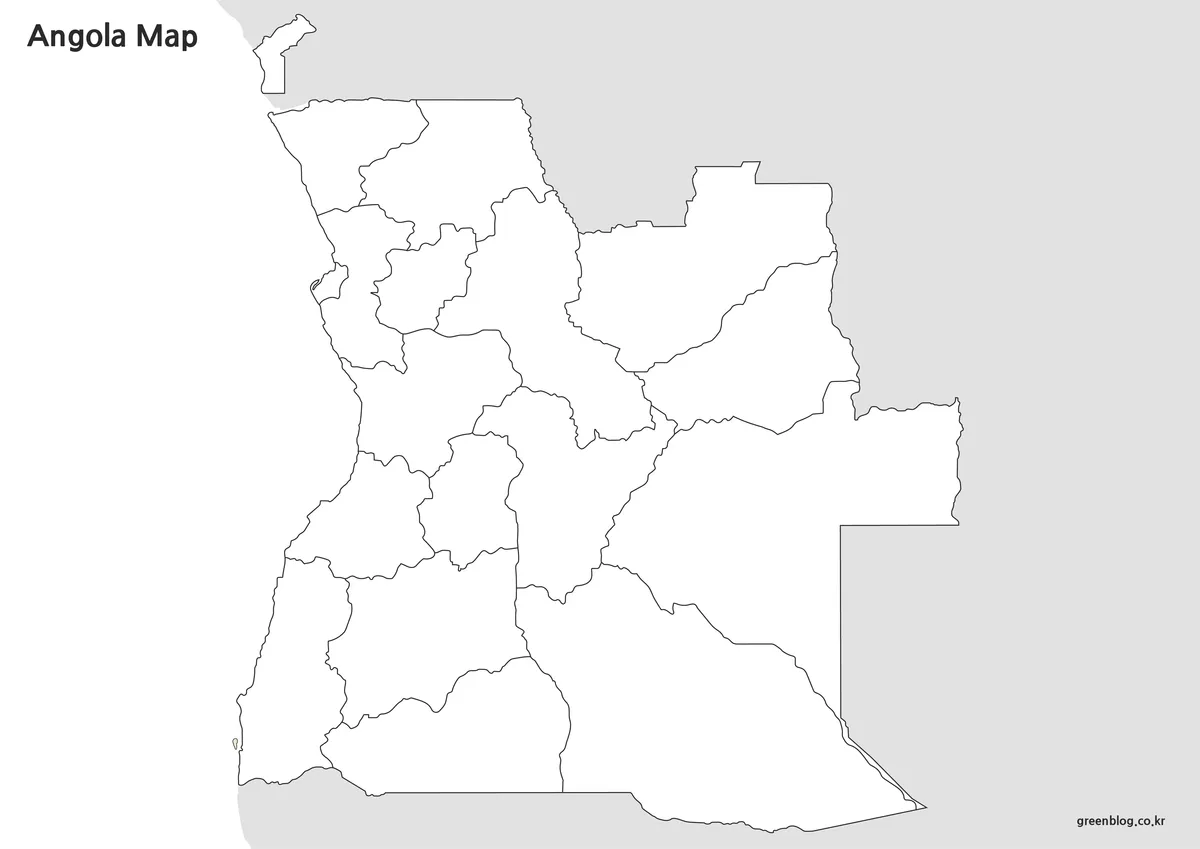 Editable Angola outline map with regional boundary lines.
