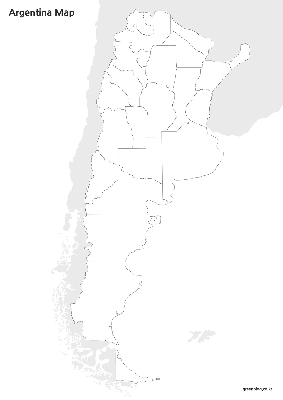 Editable Argentina outline map with provincial boundaries for graphic design projects.