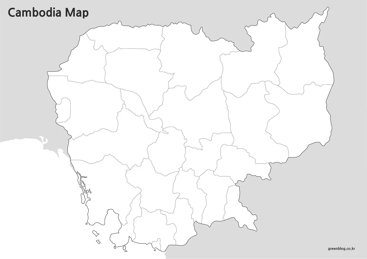Editable Cambodia outline map with province boundary lines