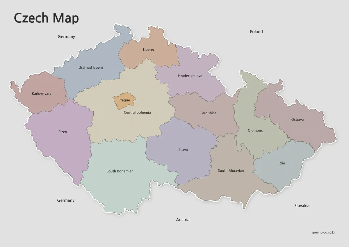 Printable Czech Republic map collection with color, black and white, and outline versions
