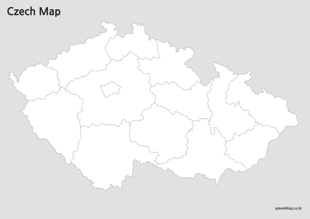 Editable Czech Republic outline map with clean regional boundary lines.