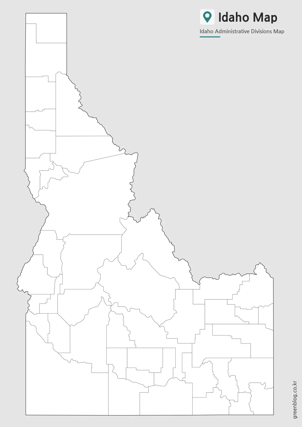 Editable Idaho County Map outline showing county boundary lines without labels or colors.