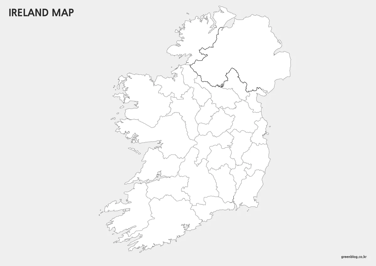Editable Ireland outline map with clean regional boundary lines.