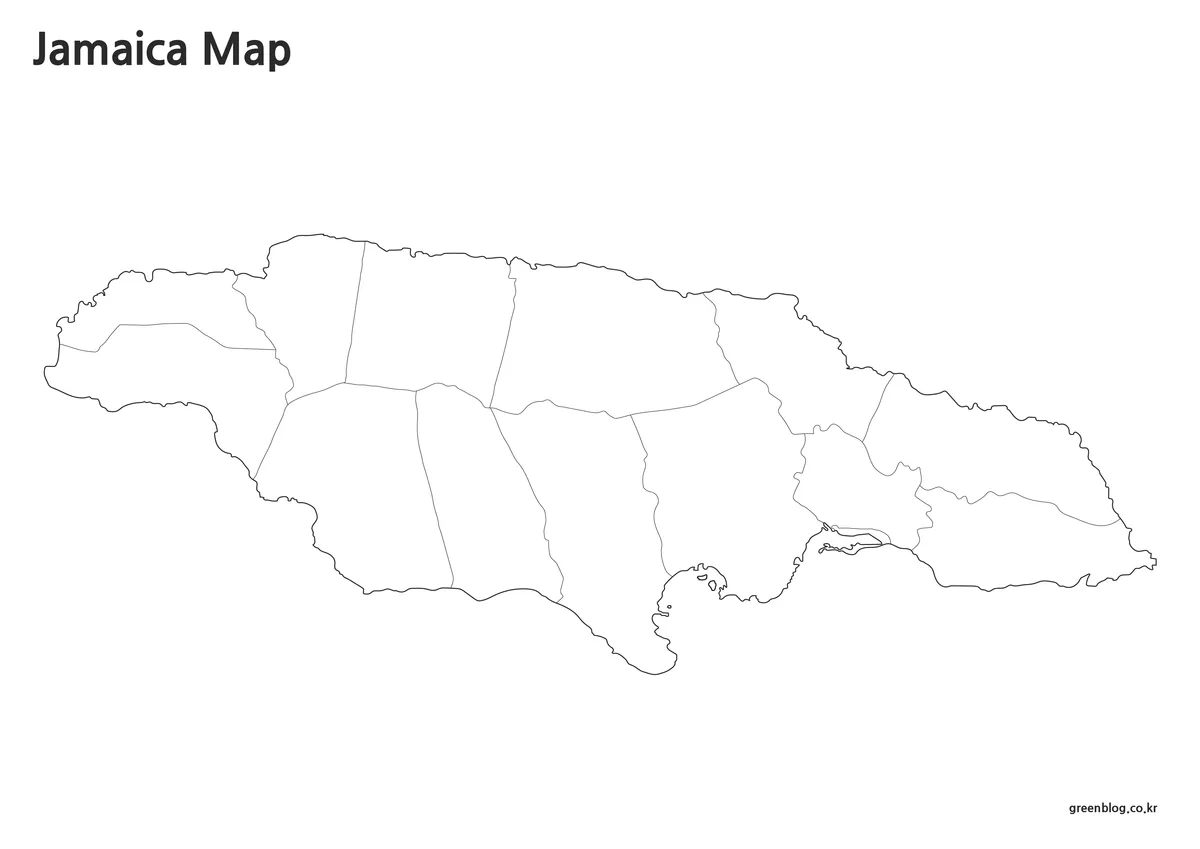 Editable Jamaica outline map with parish boundary lines for design projects.