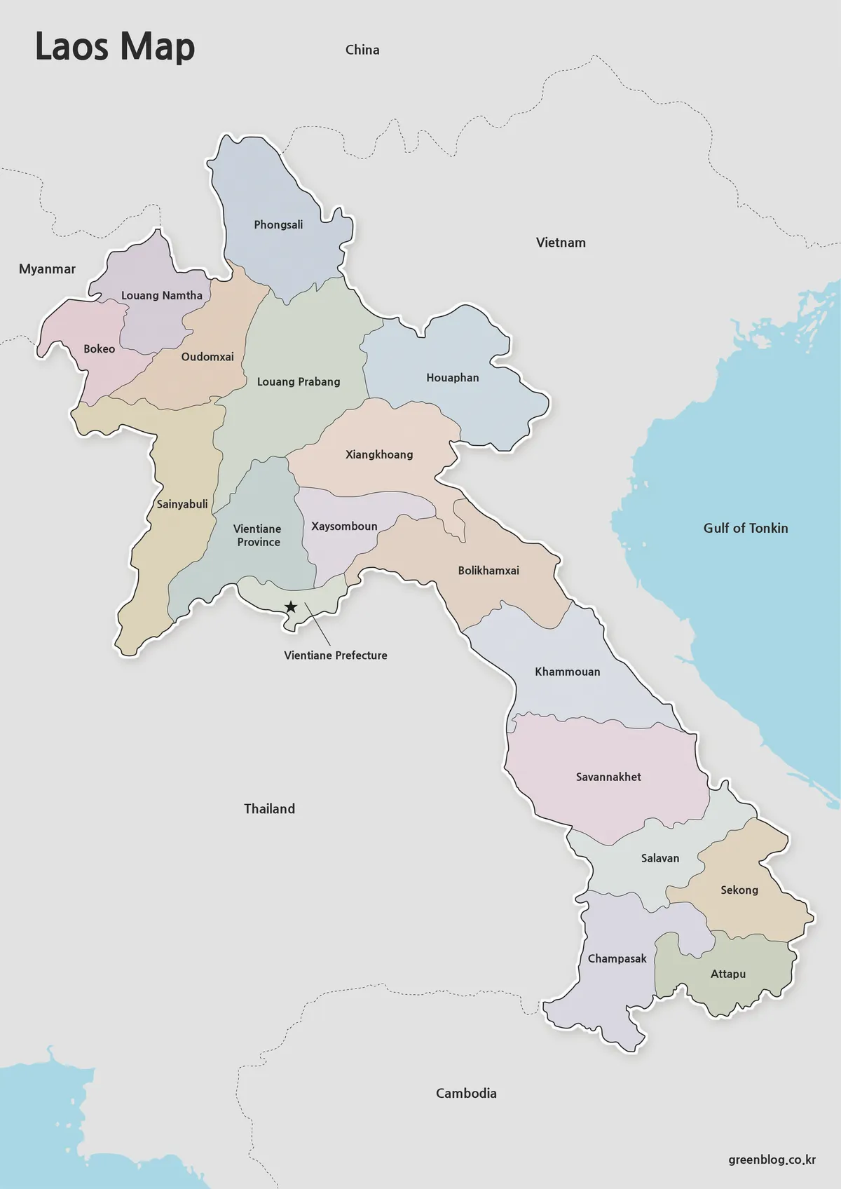 Printable Laos map collection with color, black and white, and outline map versions