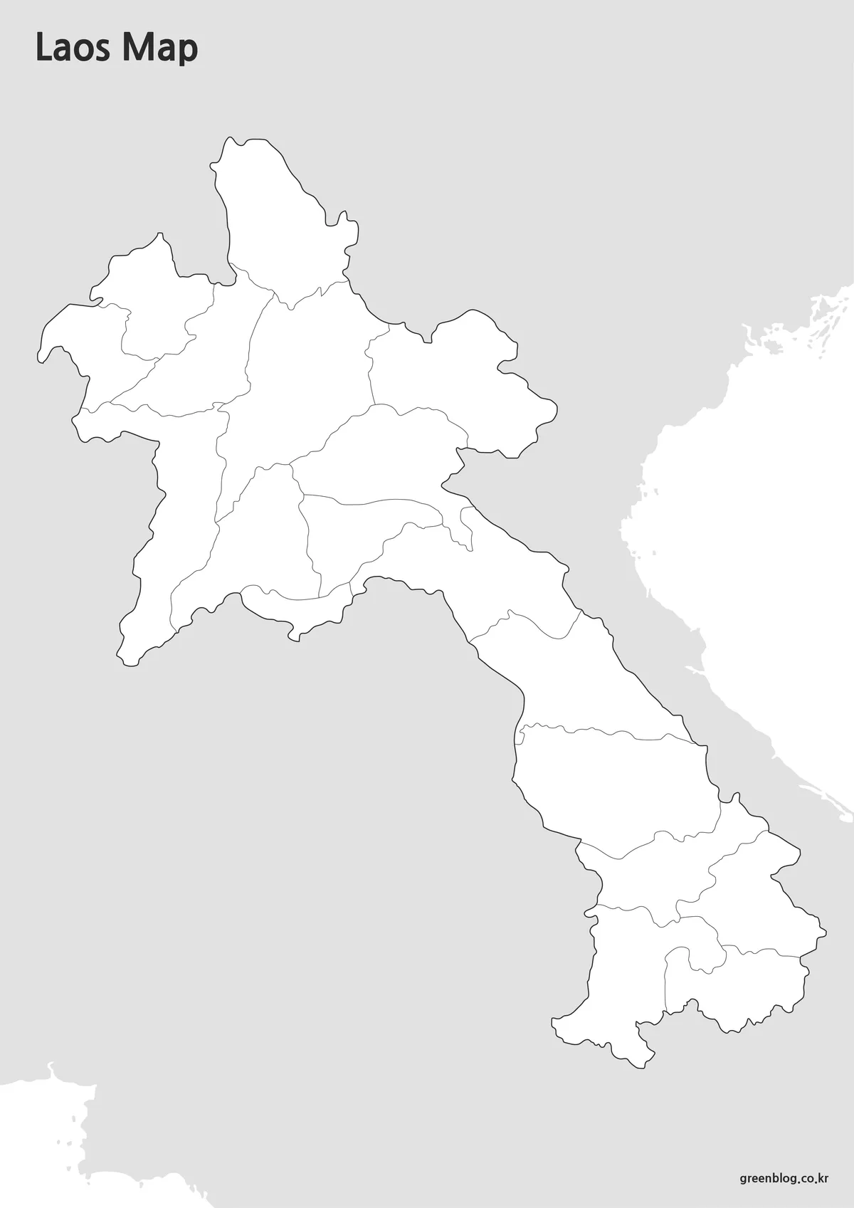 Editable Laos map outline with administrative boundary lines