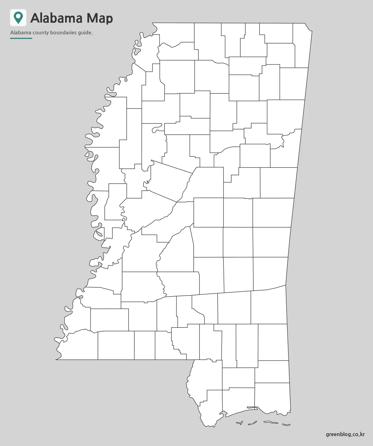 Editable Mississippi Map outline with county boundary lines