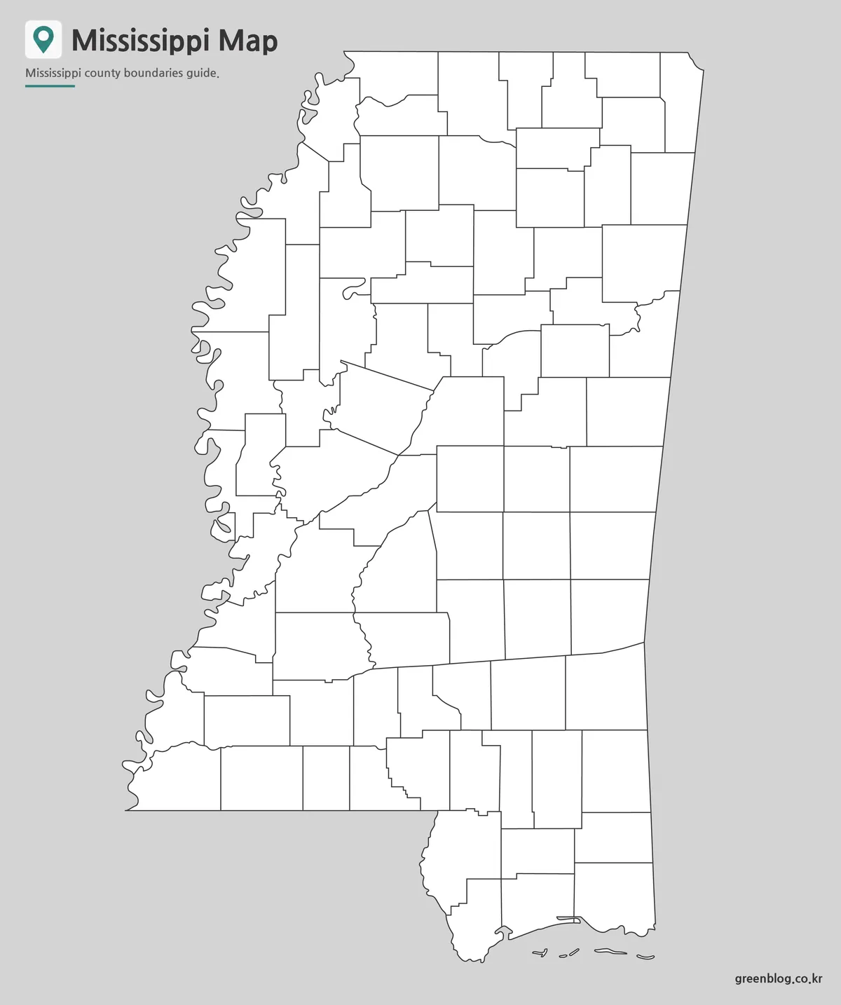 Editable Mississippi Map outline with county boundary lines
