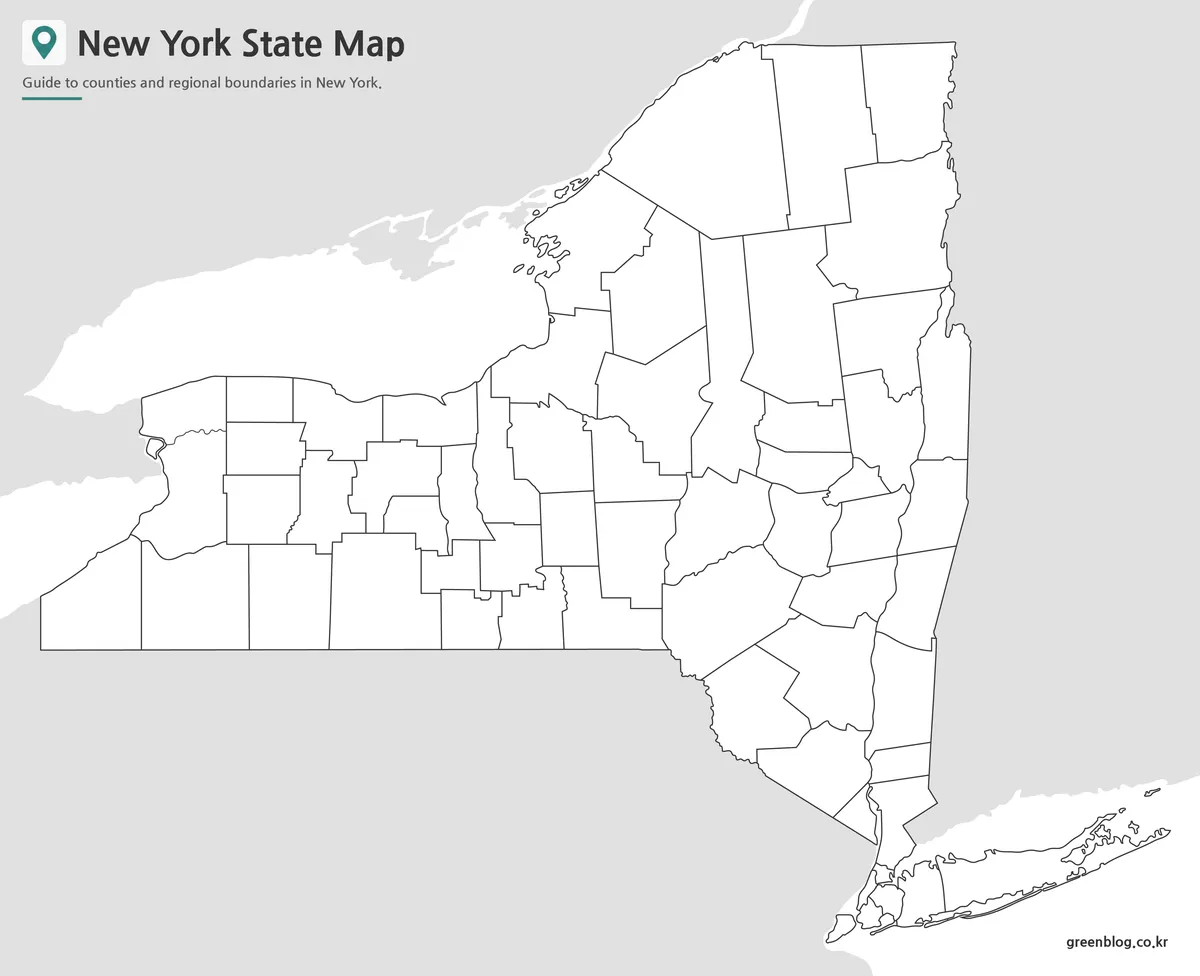 Editable New York County Map outline with county boundary lines for graphic projects.