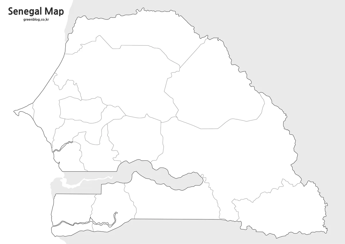 Editable Senegal outline map with boundary lines for educational and design use