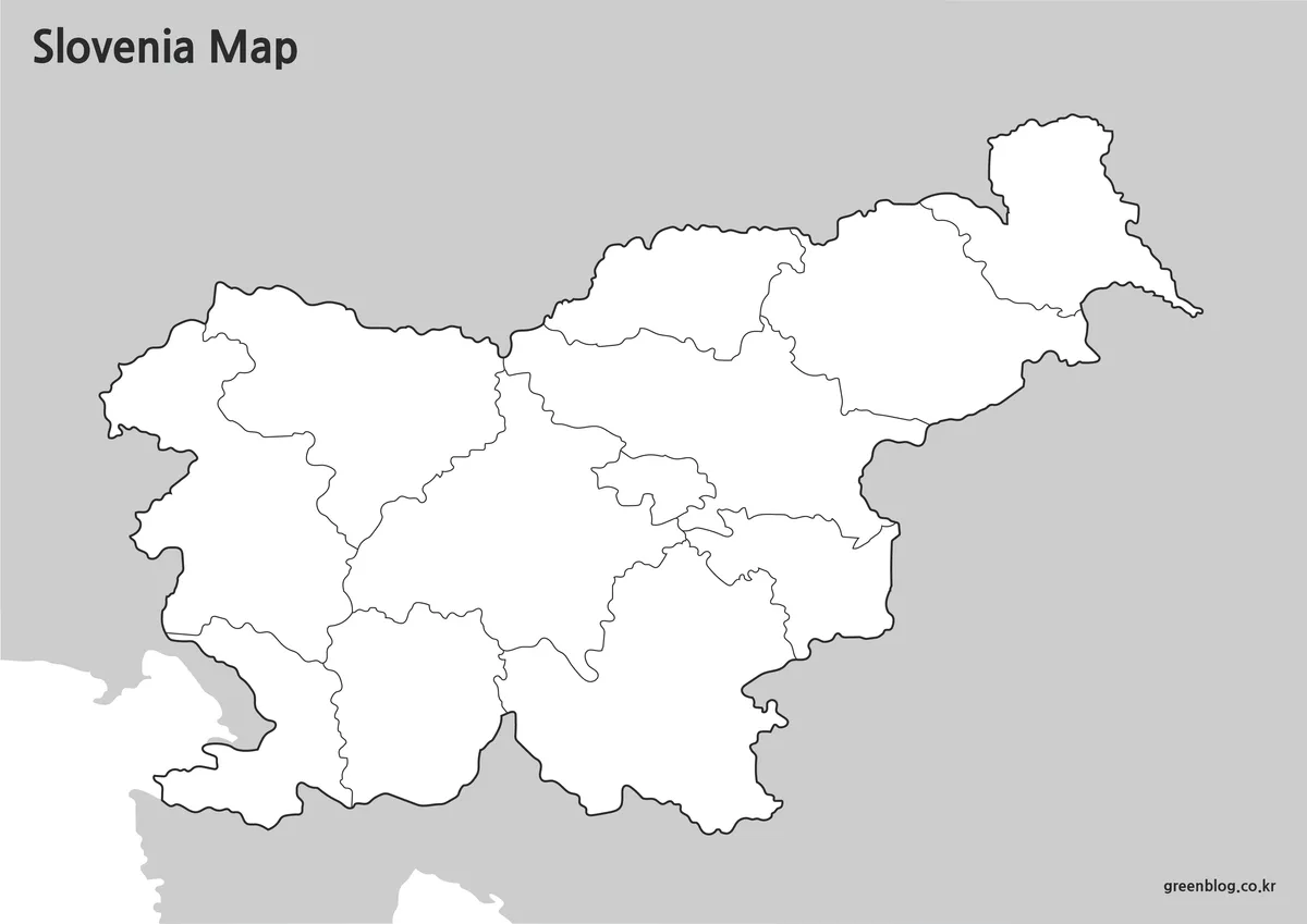 Editable Slovenia outline map with regional boundary lines for graphic design projects.
