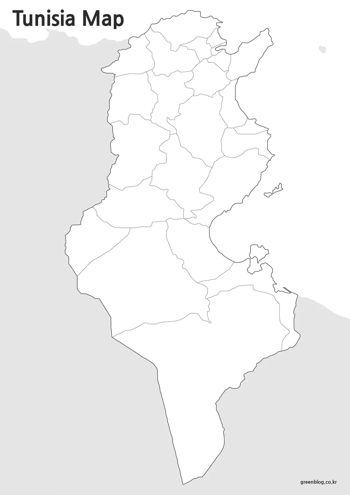 Editable Tunisia outline map with clean boundary lines for graphic design projects.