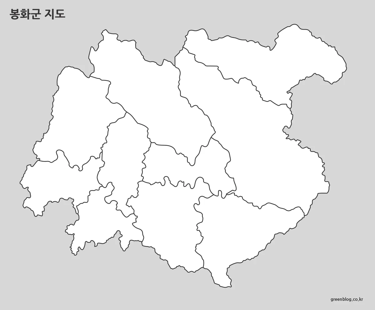봉화군 윤곽선 지도