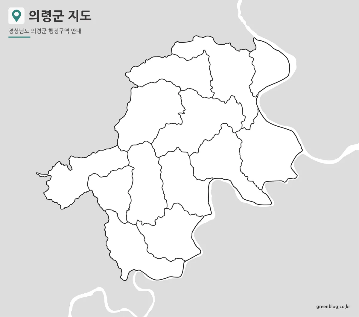 의령군 윤곽선 지도 행정구역 경계선 표시