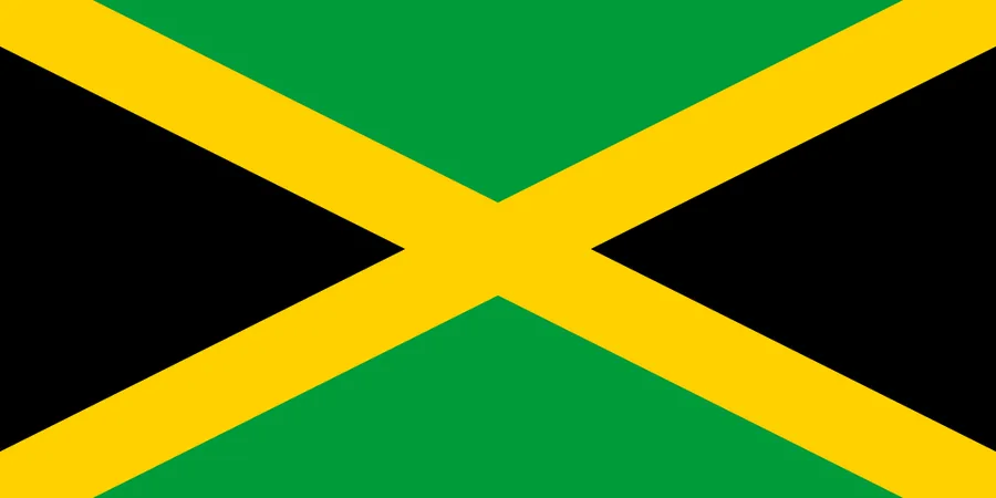 Official Jamaica flag alongside a Jamaica map