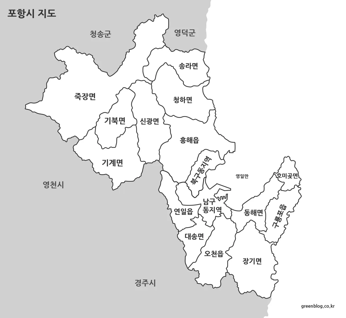 포항시 흑백 지도