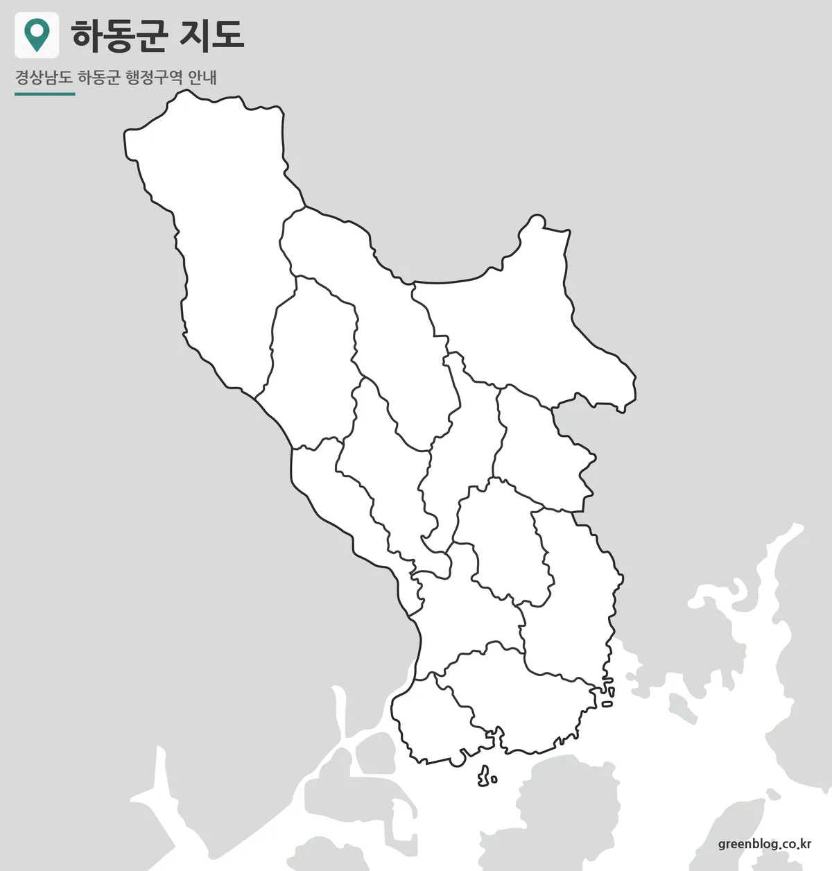 하동군 윤곽선 행정구역 지도