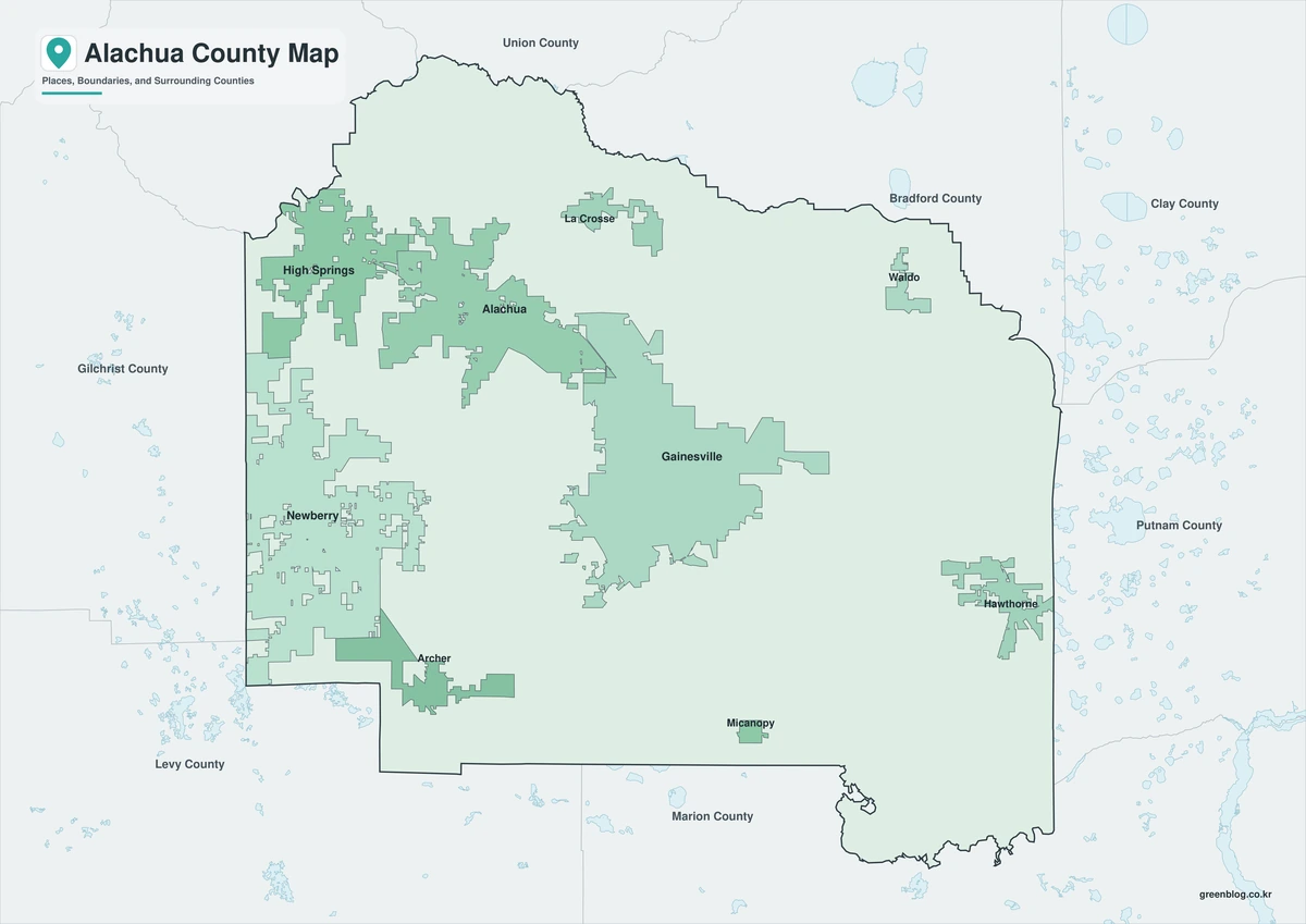 Alachua County Florida map with color black-and-white and outline versions