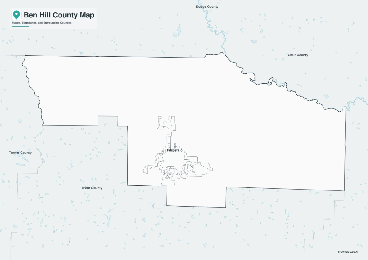 Ben Hill County map black and white version with adjacent counties