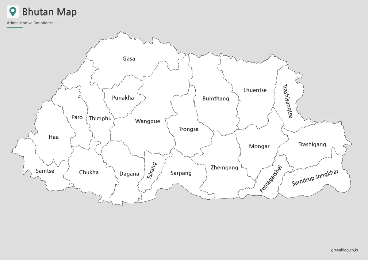 Black and white Bhutan map for classroom printing and presentation use