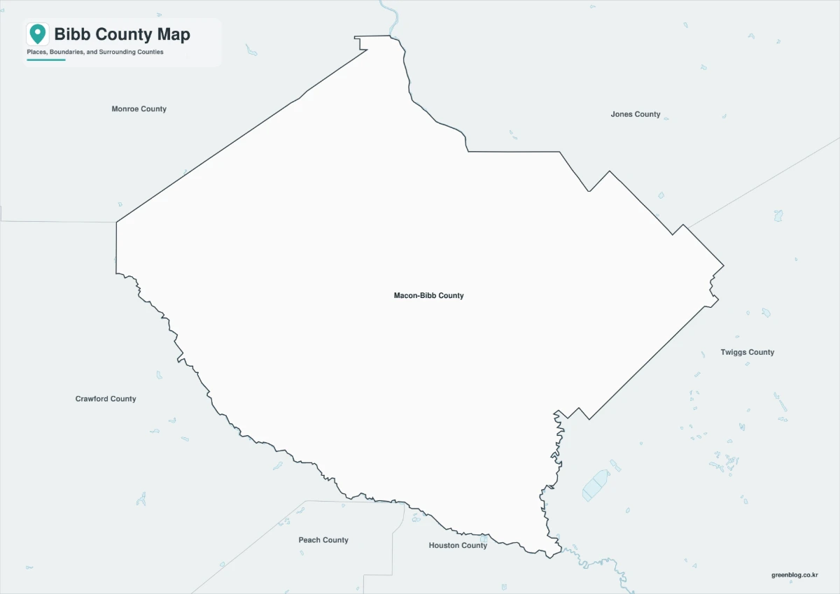 Bibb County map black and white version with adjacent counties
