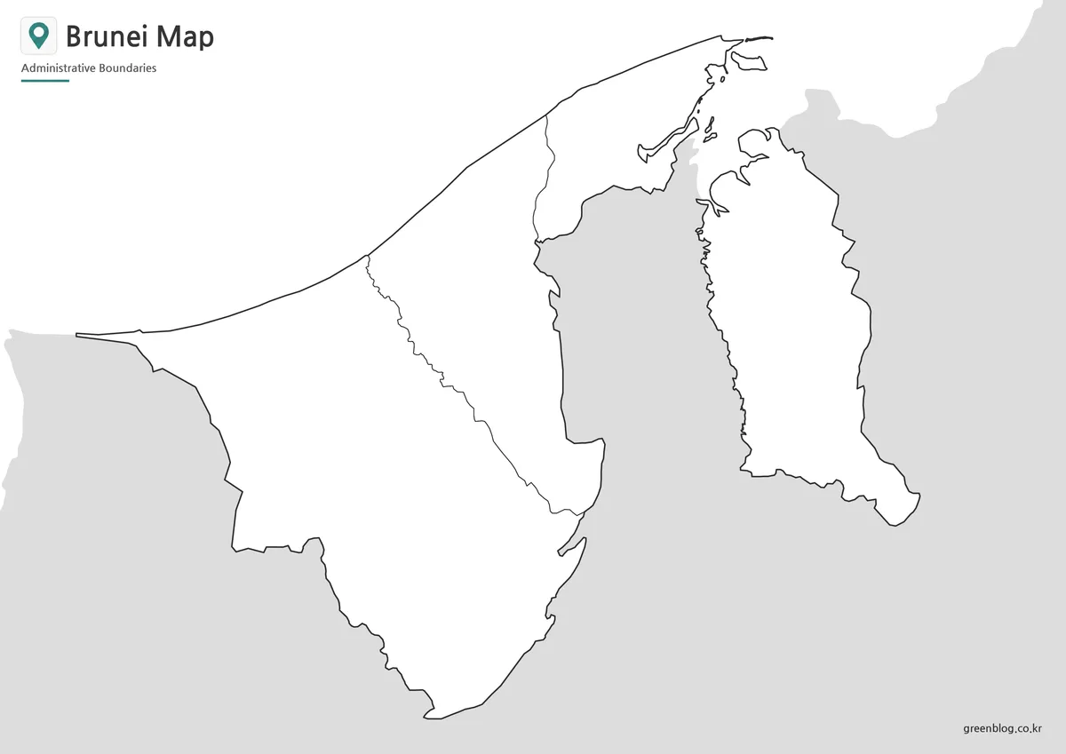 Brunei outline map with internal district boundaries for editing and classroom activities.