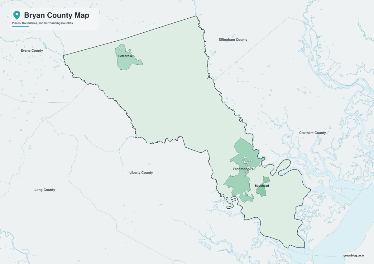 Bryan County map color version with Pembroke and selected communities
