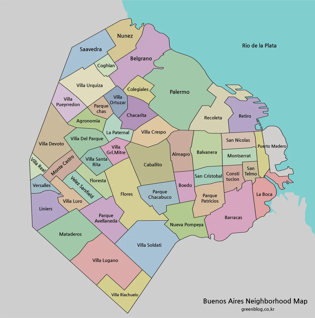 Buenos Aires Map collection showing the city’s 48 barrios in three styles
