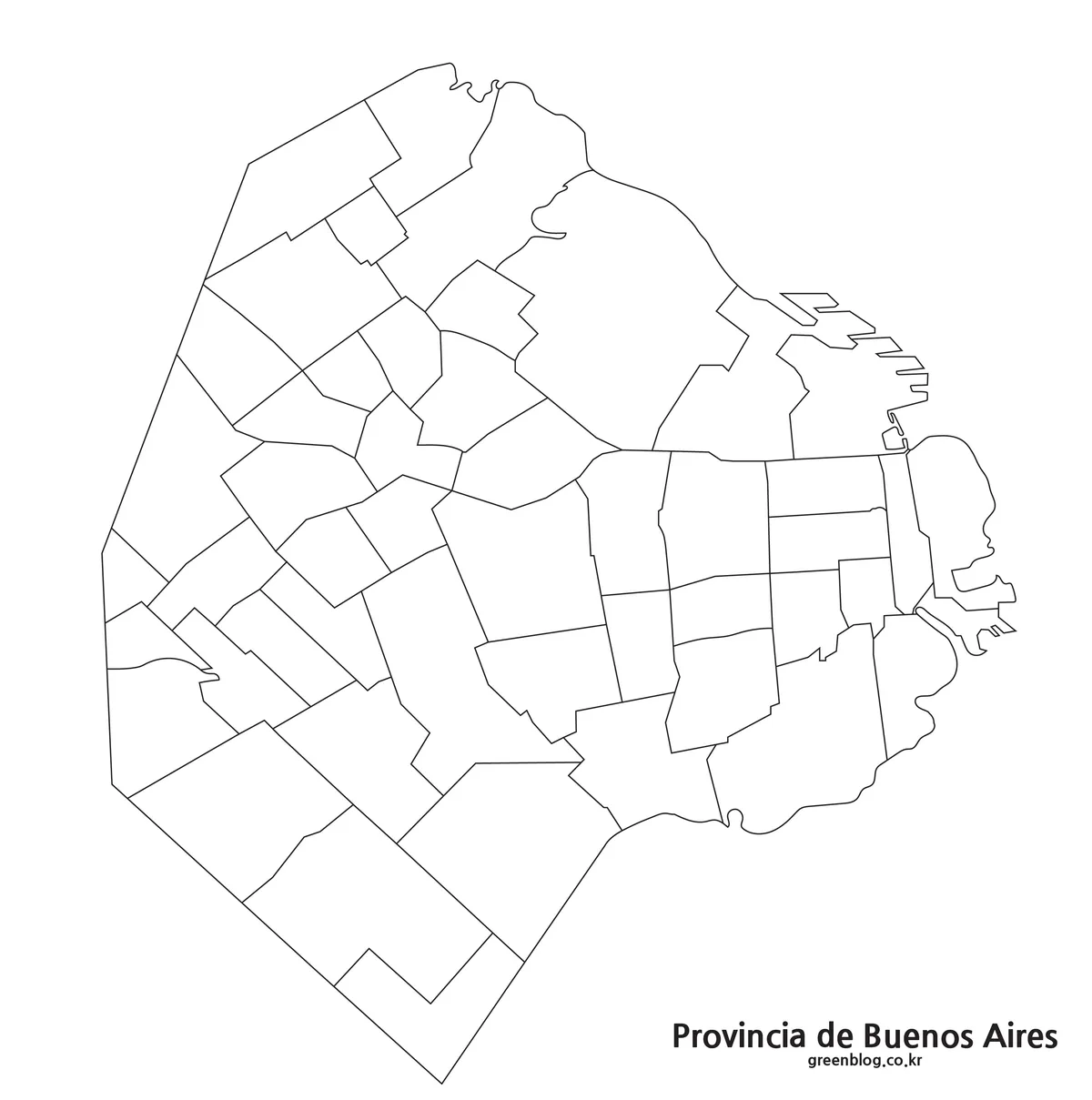Blank Buenos Aires outline map with internal administrative boundary lines