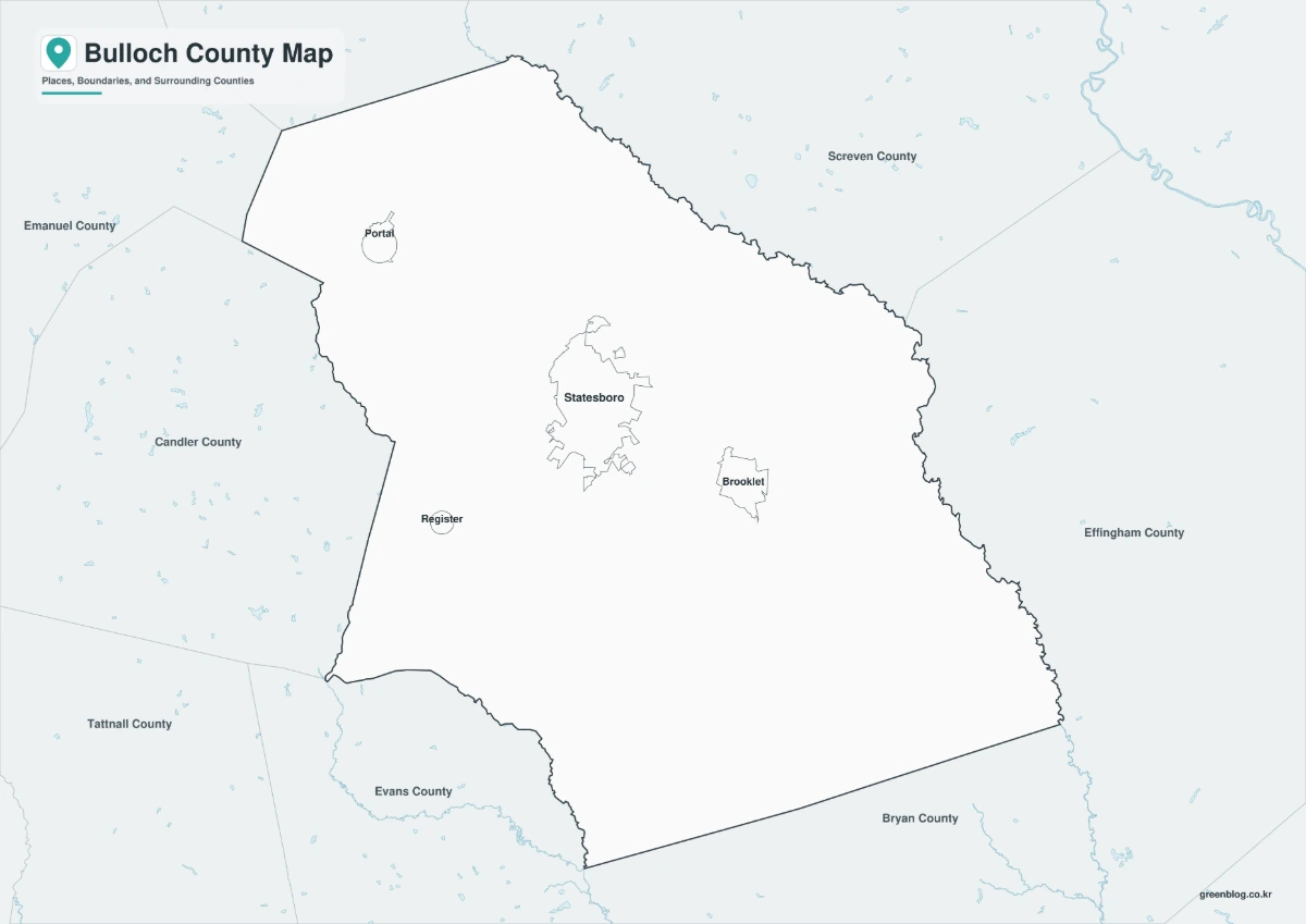 Bulloch County map black and white version with adjacent counties