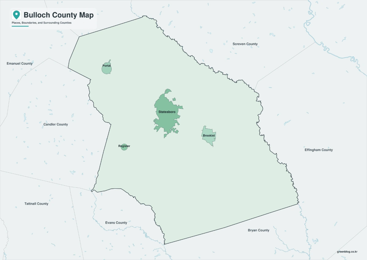 Bulloch County map featured image with color black and white and outline versions