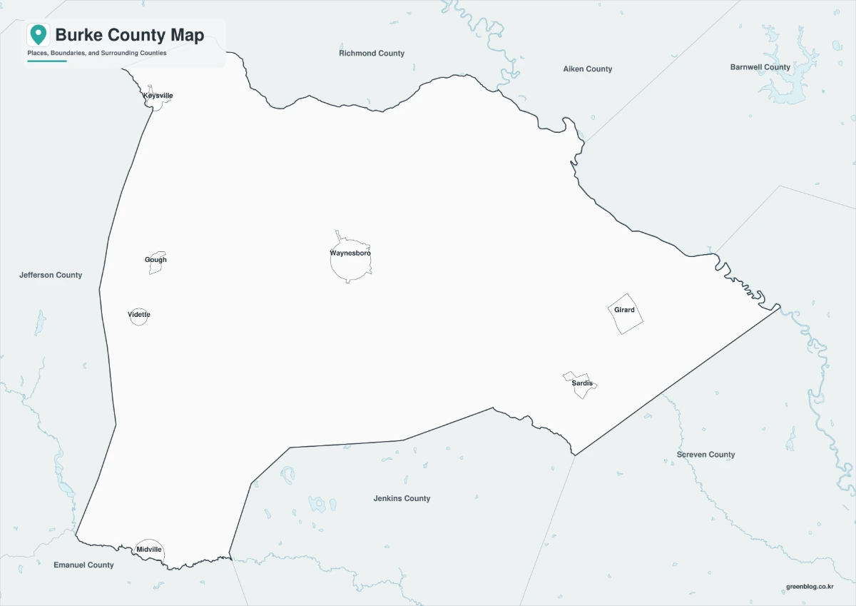 Burke County map black and white version with adjacent counties