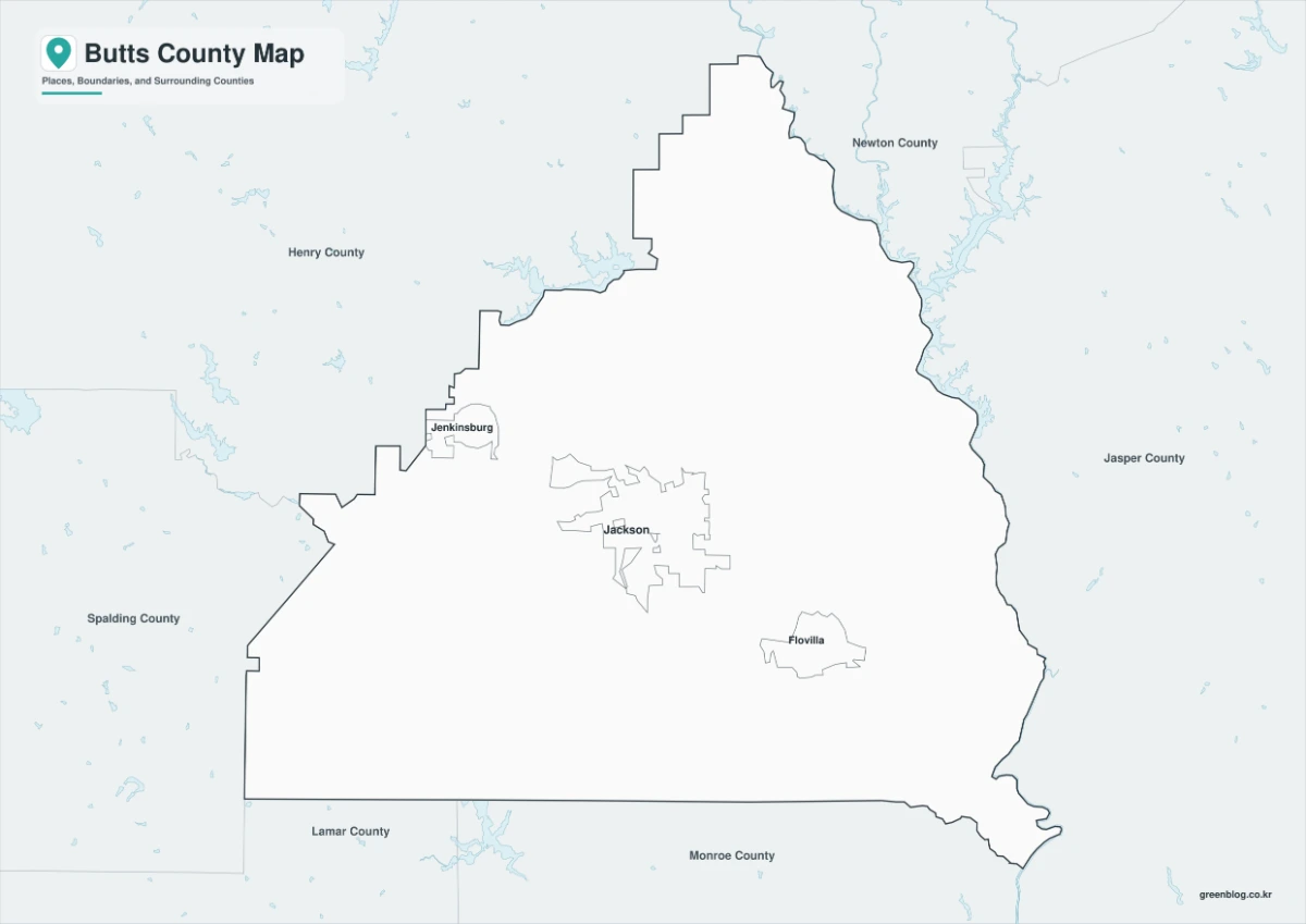 Butts County map black and white version with adjacent counties