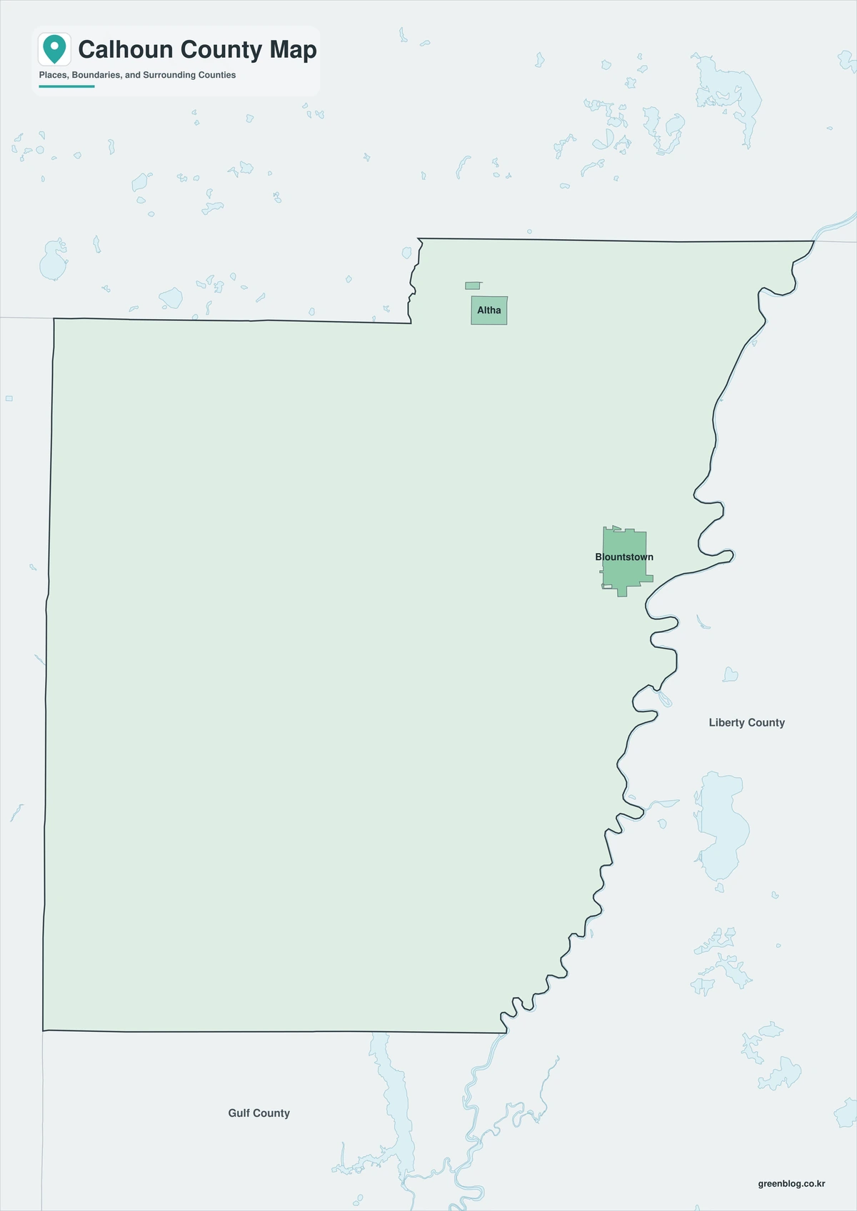 Color map of Calhoun County Florida and neighboring counties