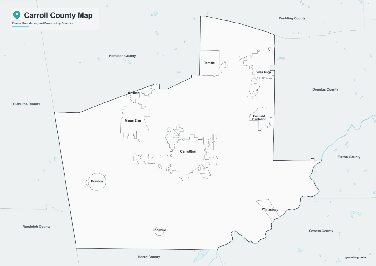 Carroll County map black and white version with adjacent counties
