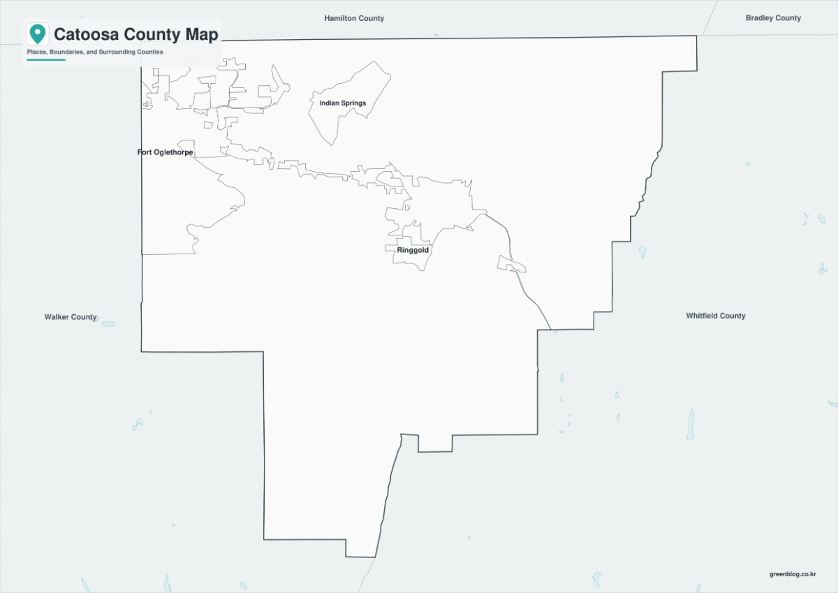 Catoosa County map black and white version with adjacent counties