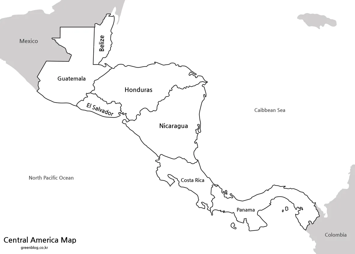 Black and white Central America map with country labels and borders.