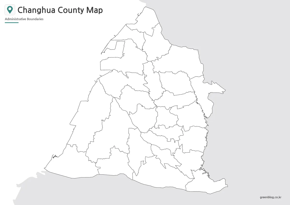 Changhua County outline map for editing, classroom worksheets, and infographic design