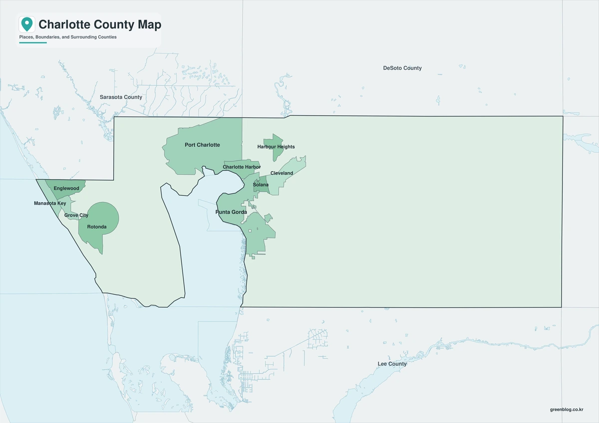 Charlotte County Florida map with color black-and-white and outline versions