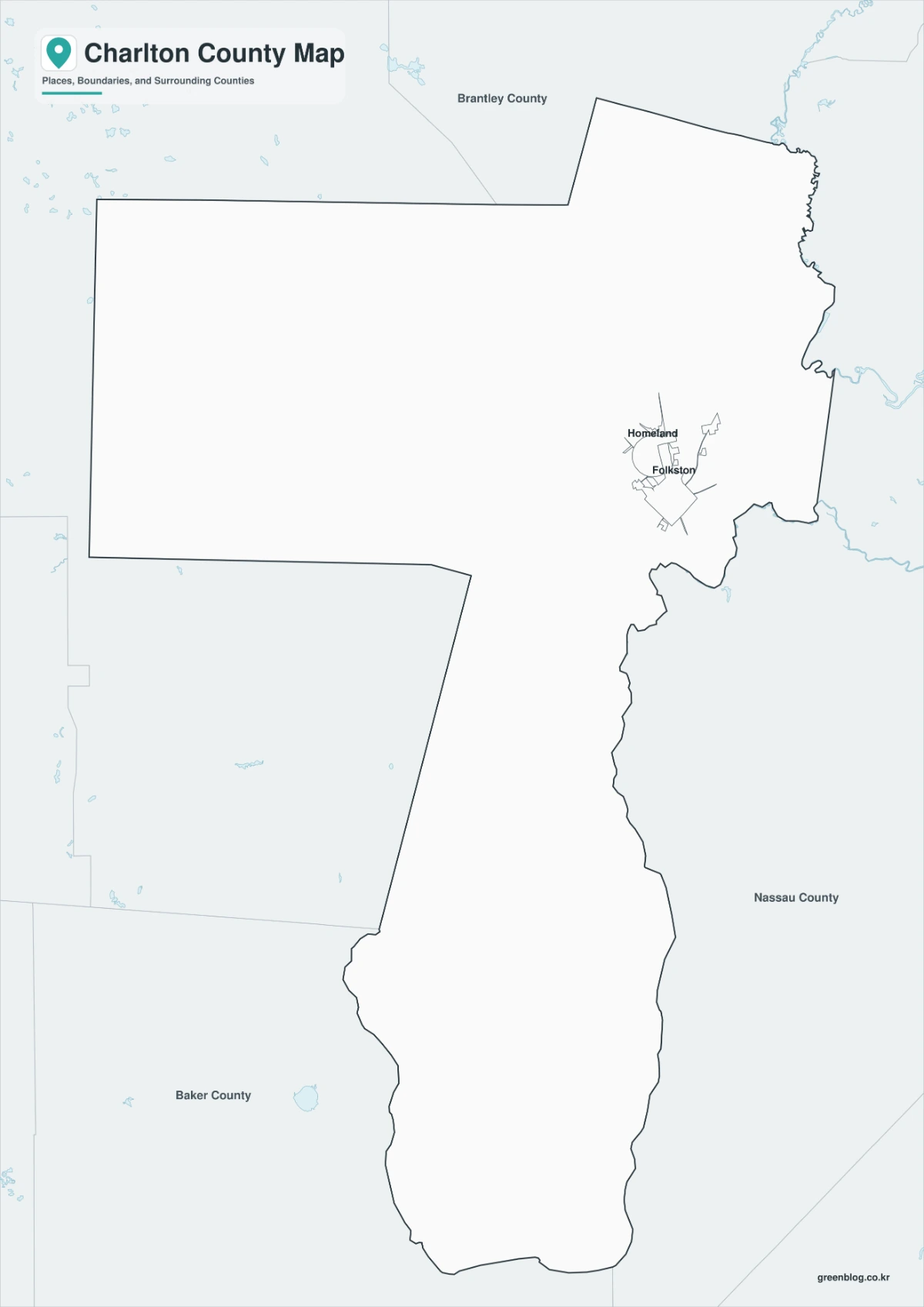 Charlton County map black and white version with adjacent counties